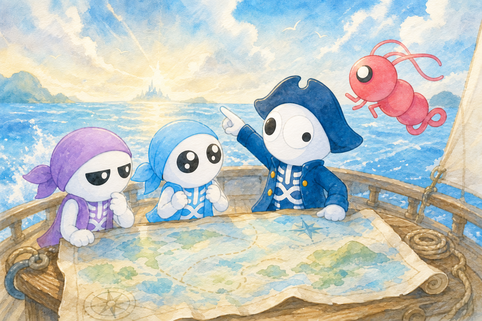 海図を囲み、まだ見ぬ海へ向かうオールブルーの乗組員たち